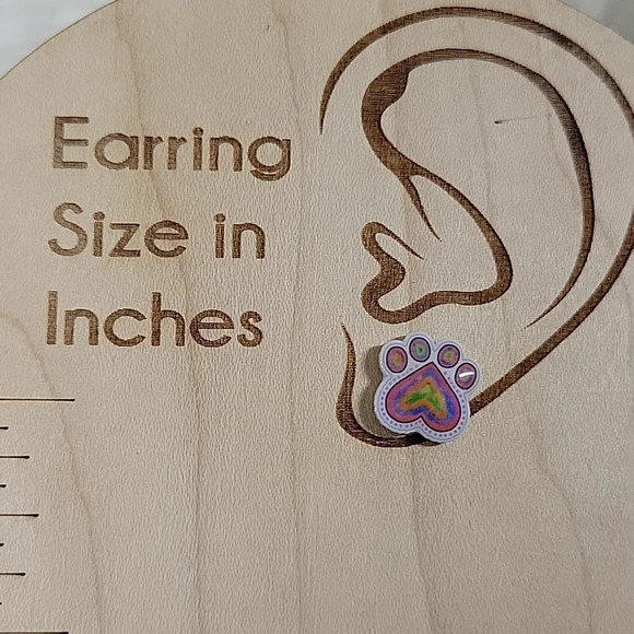 🔥LAST PAIR🔥 Neon Rainbow Pawprint and Heart Stud Earrings - Picture 3 of 6